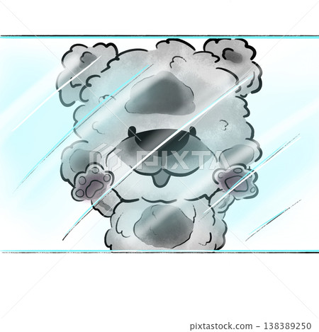 Poodle puppy paws on the window greeting cartoon illustration 138389250