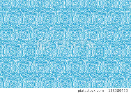 Repeated overlapped blue curl shapes. Sea or ocean waves pattern. Scalloped water or cloud print in oriental style. Minimalistic Asian ornament. Modern wallpaper design. Vector graphic illustration 138389453