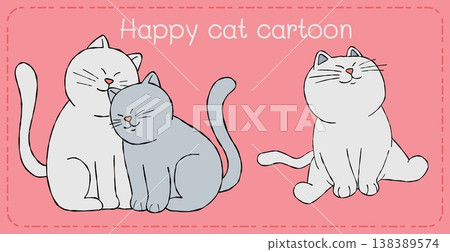 Cat cartoon happy illustration with cute white kitten and gray kitten cuddling together on pink background with smiling charm Cat cartoon happy illustration with cute white kitten and gray kitten cuddling together on pink background with smiling charm 138389574