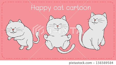 Cat cartoon happy kitten playful character white animal cute smile pink background minimal style illustration Cat cartoon happy kitten playful character white animal cute smile pink background minimal style illustration 138389584