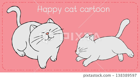 Happy cat cartoon illustration playful kitten pink background joyful design Happy cat cartoon illustration playful kitten pink background joyful design 138389597