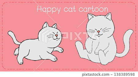 Happy cat cartoon pink background minimal line art joyful pet kitten illustration Happy cat cartoon pink background minimal line art joyful pet kitten illustration 138389598