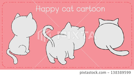Happy cat cartoon character rear view on pink background playful minimal illustration 138389599