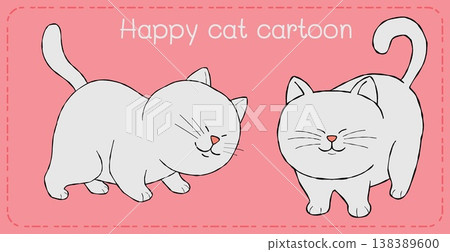 Happy cat cartoon illustration cute feline smile playful pink background minimal drawing Happy cat cartoon illustration cute feline smile playful pink background minimal drawing 138389600