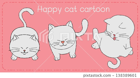Happy cat cartoon playful kitten illustration on pink background minimal cute style joyful mood 138389601