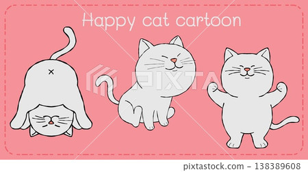 Happy cat cartoon character trio pose on pink background joyful mood Happy cat cartoon character trio pose on pink background joyful mood 138389608