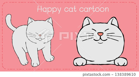 Cartoon cat happy smile cute pink background playful joy 138389610