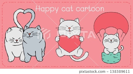 Happy cat cartoon love heart kitten cute pink background Happy cat cartoon love heart kitten cute pink background 138389611
