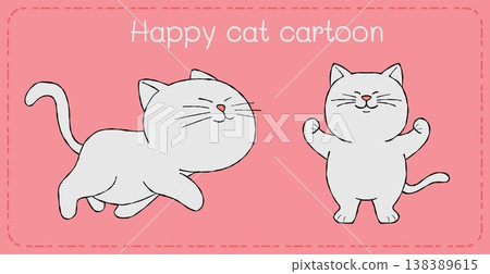 Happy cat cartoon drawing joyful kitten illustration on pink background playful mood for kids design 138389615