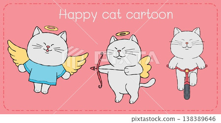 Happy cat cartoon angel wing bicycle pastel background, cute feline character illustration design playful mood Happy cat cartoon angel wing bicycle pastel background, cute feline character illustration design playful mood 138389646