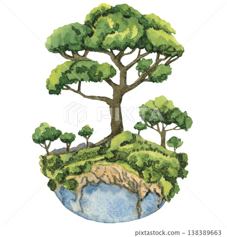 Tree on Floating Island Nature Concept Tree on Floating Island Nature Concept 138389663