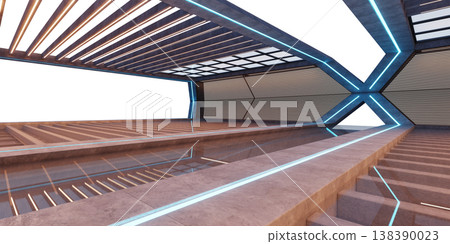 3d rendering futuristic industrial concrete room with neon lights 3d rendering futuristic industrial concrete room with neon lights 138390023