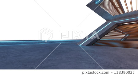 3d render futuristic concrete room with neon light accents 3d render futuristic concrete room with neon light accents 138390025