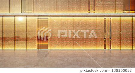 3d rendering modern building facade with warm golden lighting 138390032
