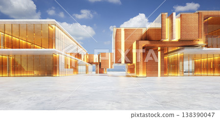 3d rendering modern architecture building featuring brick, glass, and glowing light 138390047