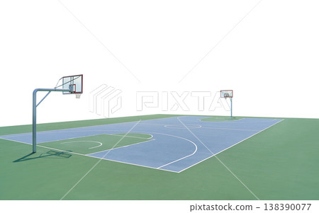 Outdoor vacant basketball court with blue and green ground 138390077