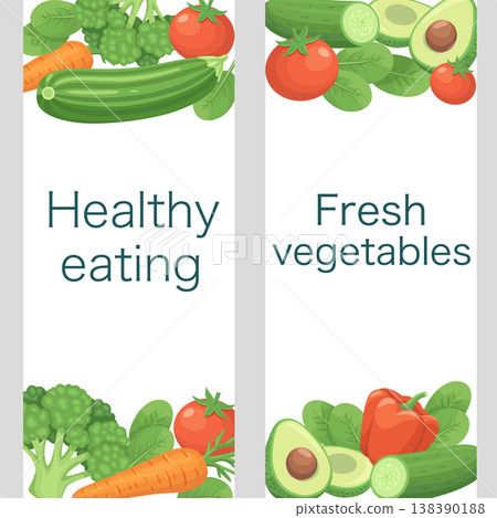 Healthy Eating and Vegan Vertical Banners with Vegetables Healthy Eating and Vegan Vertical Banners with Vegetables 138390188