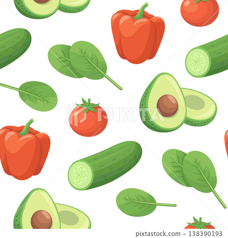 Healthy Organic Food Pattern with Avocado, Pepper and Tomato 138390193