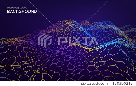 Abstract technology ai blue background with 3d techno wave hexagon pattern. Big data geometric line for digital banner design. Abstract technology ai blue background with 3d techno wave hexagon pattern. Big data geometric line for digital banner design. 138390212