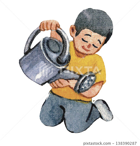 Man Watering Plant Gardening Activity 138390287