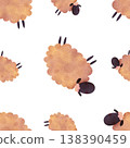 Seamless pattern with sheep in peach. Playful cartoon lambs with tongues out in children’s illustration style. Perfect for baby fabrics, nursery textiles, kids pajamas and bedding. 138390459