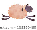 Sleeping peach lamb with closed eyes in children's illustration style. Cute fluffy sheep resting in soft watercolor style. Perfect for nursery decor, bedtime themes, kids books, baby products 138390465