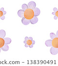 Seamless pattern with delicate purple daisies and warm orange centers. Adorable floral repeating design perfect for baby fabrics, nursery textiles, kids clothing, wallpaper and gift wrapping 138390491