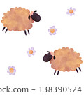 Seamless pattern with fluffy sheep, flowers in soft watercolor style. Adorable repeating design featuring cute lambs. Perfect for baby fabric, nursery textiles, kids clothing, wallpaper, gift wrapping 138390524