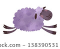 Sleeping purple lamb with closed eyes in children's illustration style. Cute fluffy sheep resting in soft watercolor style. Perfect for nursery decor, bedtime themes, kids books, baby products 138390531