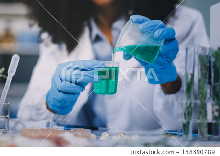 Chemical Laboratory of the Food supply . Food in laboratory, dna modify .GMO Genetically modified food in lab . Chemical Laboratory of the Food supply . Food in laboratory, dna modify .GMO Genetically modified food in lab . 138390789