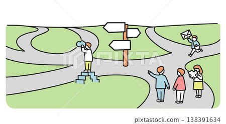 People making plans at a crossroads, imagining their future paths and aspirations. People making plans at a crossroads, imagining their future paths and aspirations. 138391634
