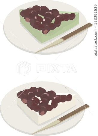 Illustrations of Japanese sweets for Minazuki (white and matcha) | Triangular sweets for June and the summer purification ritual 138391639