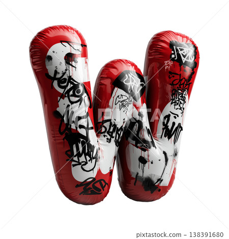 Inflatable letter W covered in graffiti art isolated on white background, representing urban creativity and bold street concept Inflatable letter W covered in graffiti art isolated on white background, representing urban creativity and bold street concept 138391680