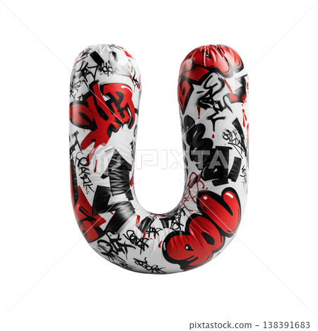 Inflatable letter U covered in graffiti art isolated on white background, representing urban creativity and bold street concept Inflatable letter U covered in graffiti art isolated on white background, representing urban creativity and bold street concept 138391683