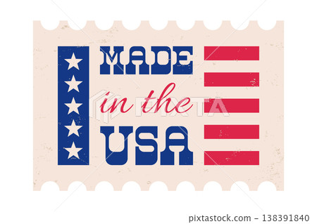 Vector vintage icon of made in USA in retro style. Vector illustration of a american flag and text of made in the USA in vintage style. Vector vintage icon of made in USA in retro style. Vector illustration of a american flag and text of made in the USA in vintage style. 138391840