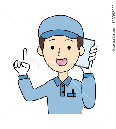 Illustration of a male delivery staff member making a phone call. Illustration of a male delivery staff member making a phone call. 138392253