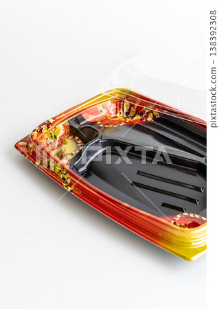 Disposable plastic lunch containers, white background 138392308