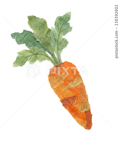 胡蘿蔔插畫 | 和紙拼貼風格，手工製作的天然材料 138392602