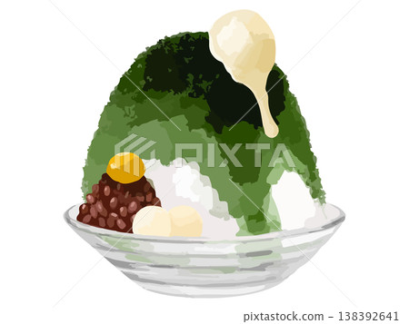 Matcha shaved ice (with mochi balls and red bean paste) Matcha shaved ice (with mochi balls and red bean paste) 138392641