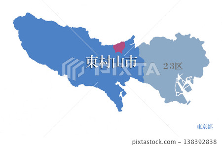 Municipalities in Tokyo: The 23 wards are color-coded separately. Higashimurayama City. Municipalities in Tokyo: The 23 wards are color-coded separately. Higashimurayama City. 138392838