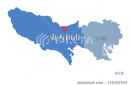 Municipalities in Tokyo: The 23 wards are color-coded separately. Higashiyamato City Municipalities in Tokyo: The 23 wards are color-coded separately. Higashiyamato City 138392839