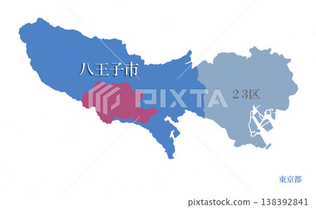 東京的23個區分別用不同顏色編碼。八王子市。 138392841