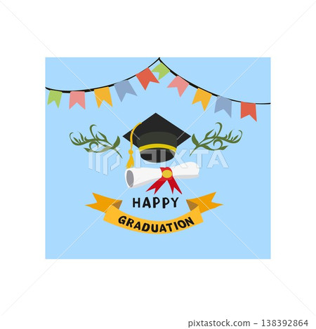 print design graduation Cards Design with Cap and Flowers Vector Illustration 138392864