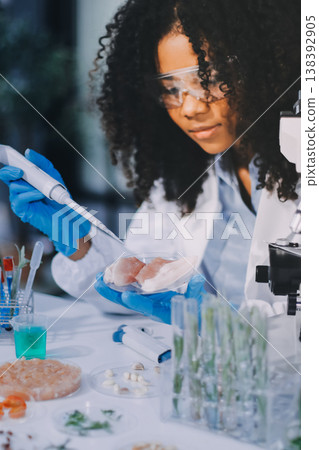 Chemical Laboratory of the Food supply . Food in laboratory, dna modify .GMO Genetically modified food in lab . Chemical Laboratory of the Food supply . Food in laboratory, dna modify .GMO Genetically modified food in lab . 138392905