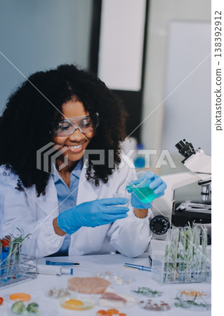 Chemical Laboratory of the Food supply . Food in laboratory, dna modify .GMO Genetically modified food in lab . Chemical Laboratory of the Food supply . Food in laboratory, dna modify .GMO Genetically modified food in lab . 138392912