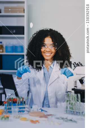 Chemical Laboratory of the Food supply . Food in laboratory, dna modify .GMO Genetically modified food in lab . 138392918