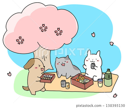動物們正在欣賞櫻花 138393130