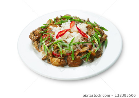 Restaurant food - seafood salad with calamari rings isolated at the white background Restaurant food - seafood salad with calamari rings isolated at the white background 138393506