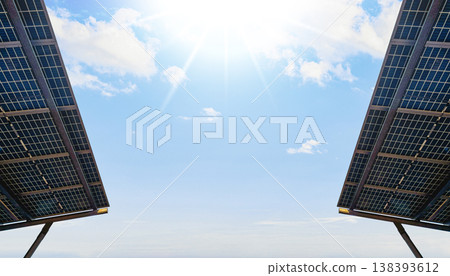 Solar Panels with Sunlight and Blue Sky Renewable Energy Concept 138393612