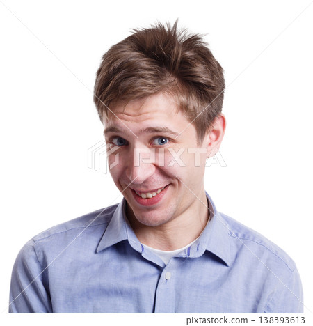 Positive emotion. Cheerful man smiling on white isolated background, studio shot, copy space Positive emotion. Cheerful man smiling on white isolated background, studio shot, copy space 138393613